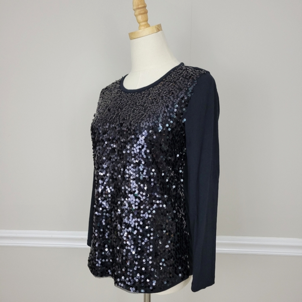 J.Crew Black Sequins Crew Neck Top Size S - Picture 3 of 6